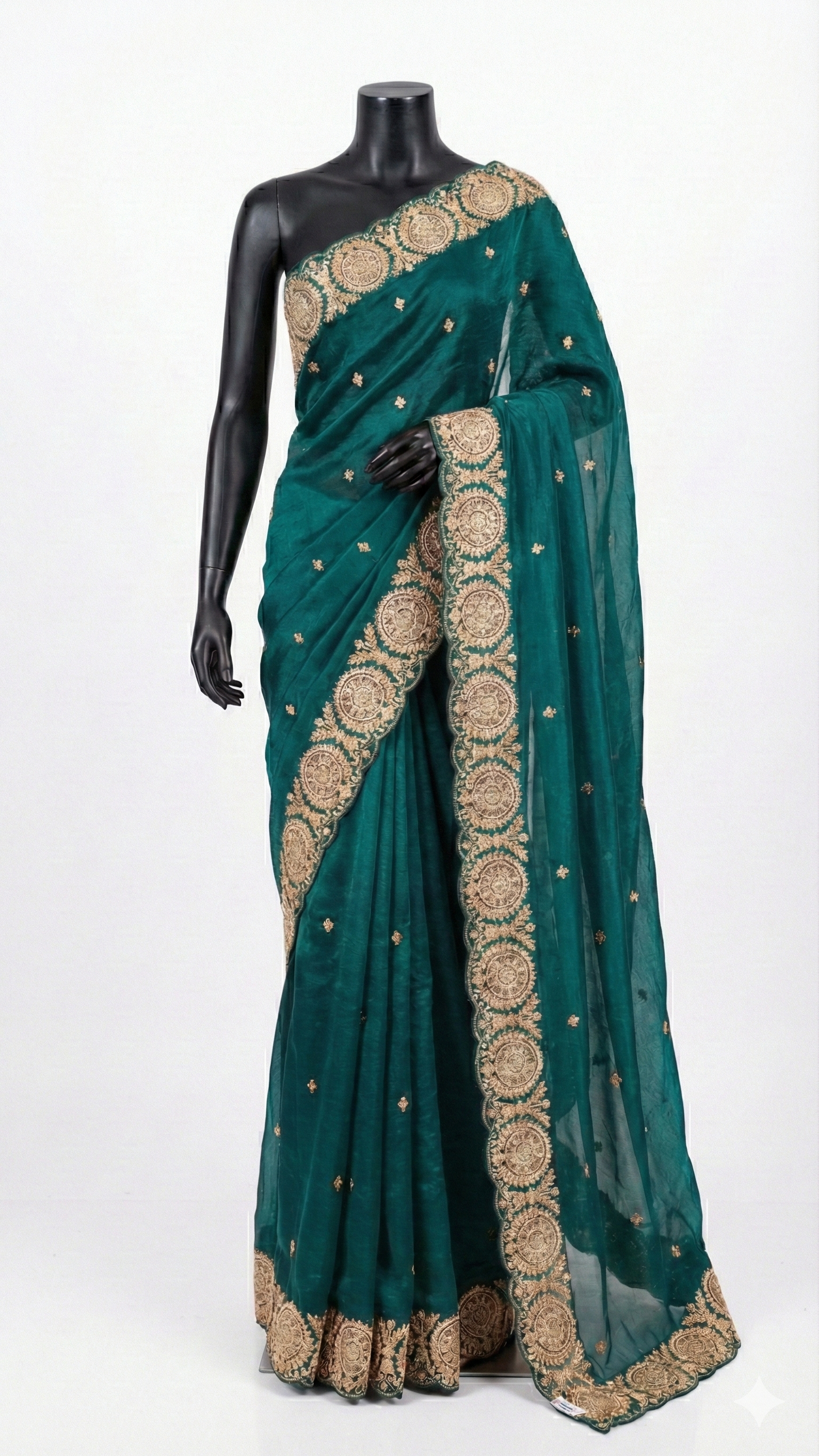 Royal Crimson Crinkle Chiffon Saree with Mandala Scalloped Border