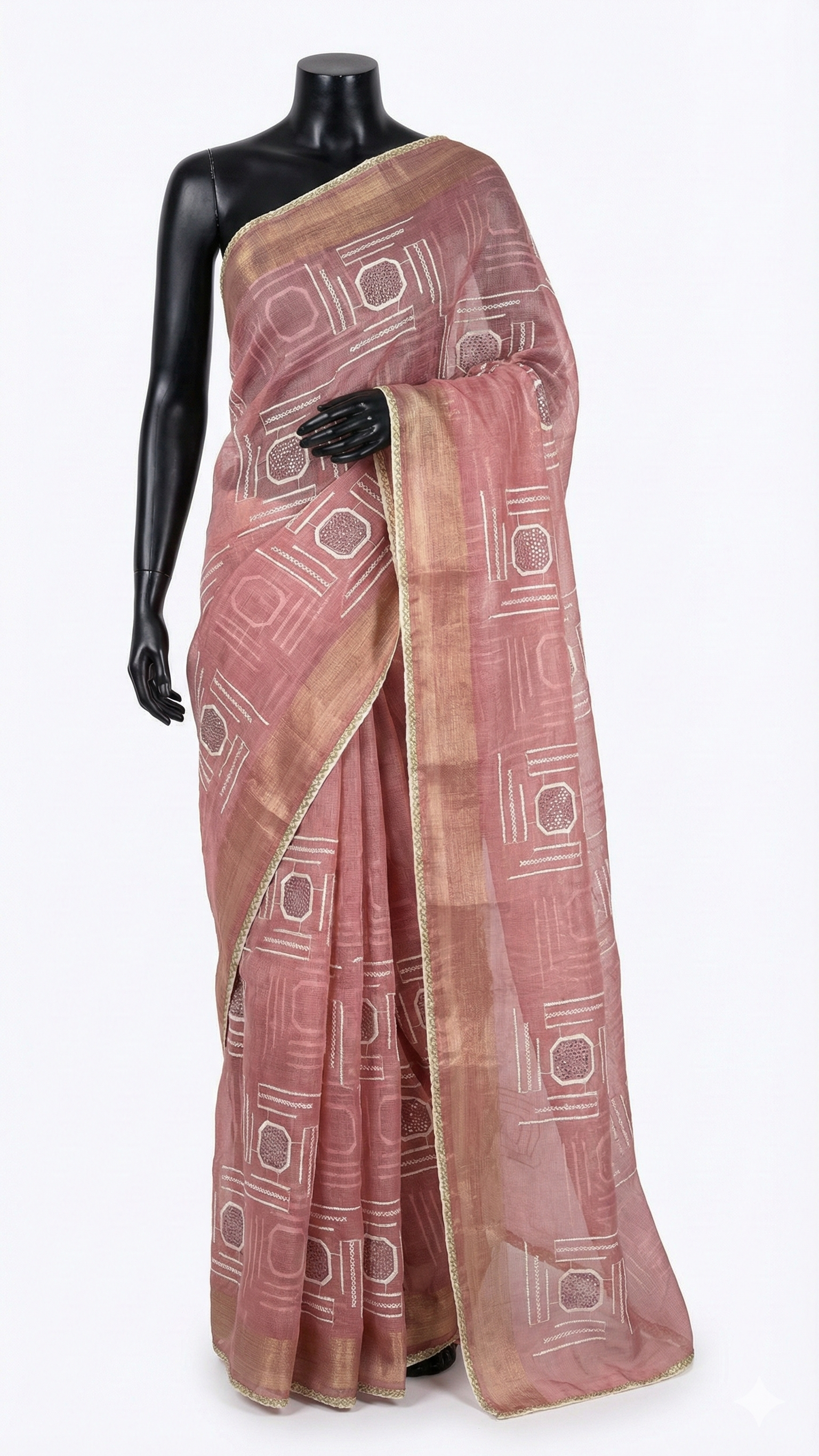 Handwoven Cotton Silk Saree with Minimal Geometric Motifs