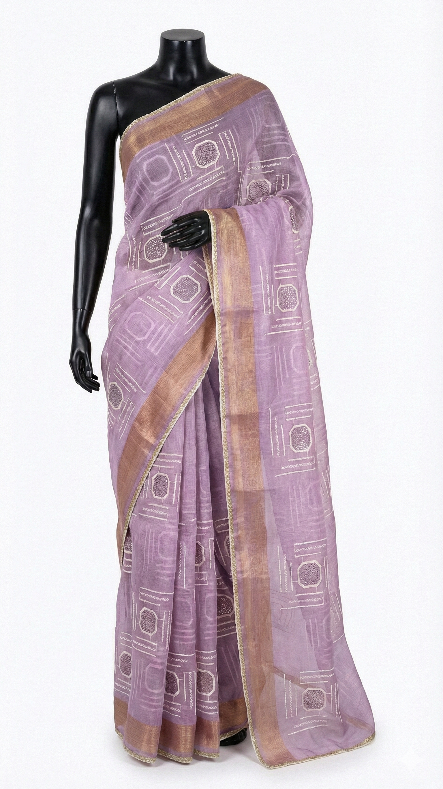 Handwoven Cotton Silk Saree with Minimal Geometric Motifs
