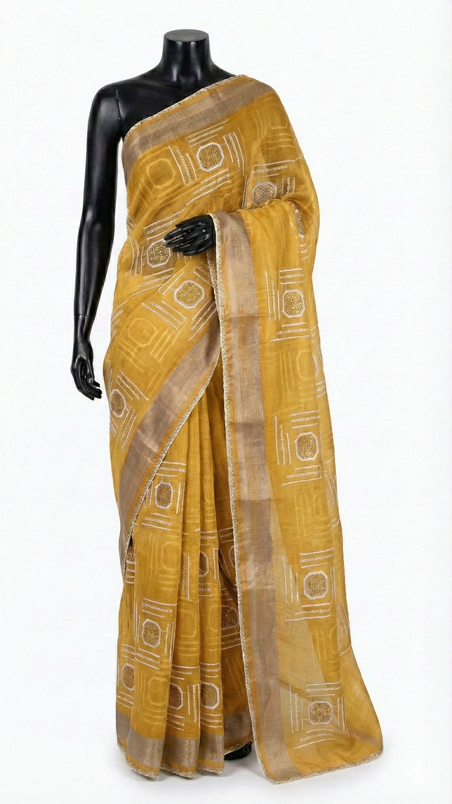 Handwoven Cotton Silk Saree with Minimal Geometric Motifs