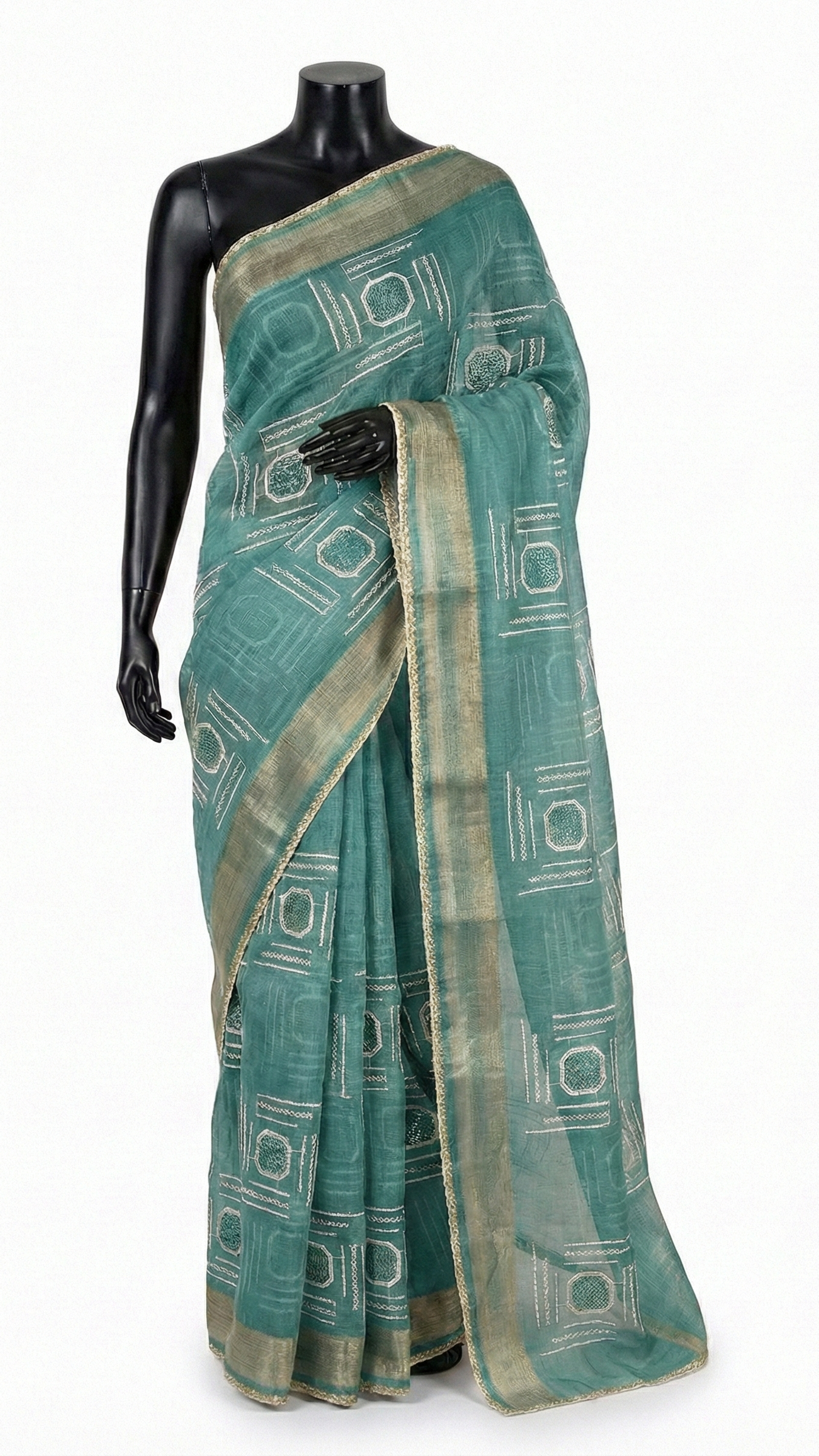 Handwoven Cotton Silk Saree with Minimal Geometric Motifs