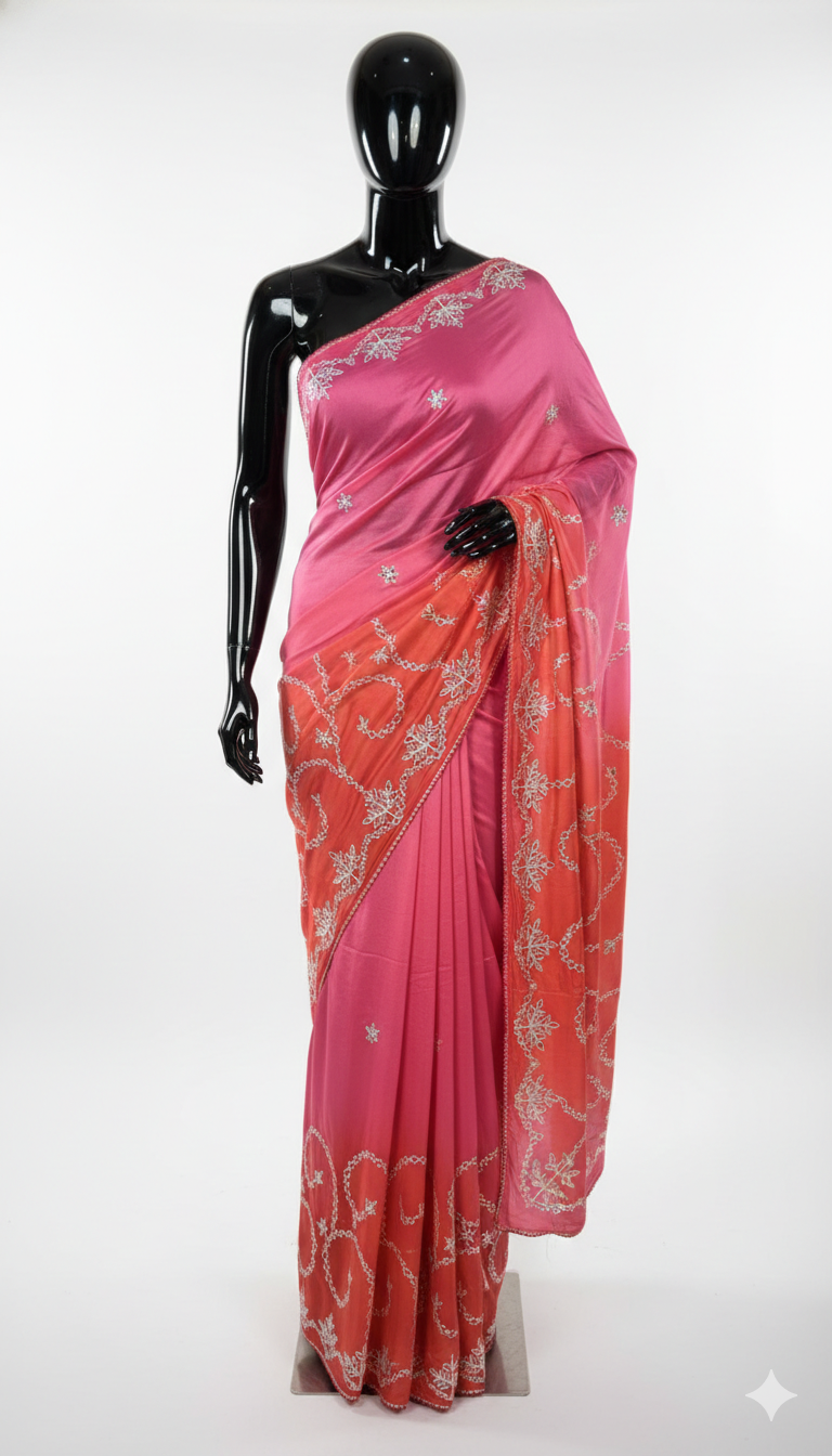 Bandhani Print Saree with Elegant White Motifs