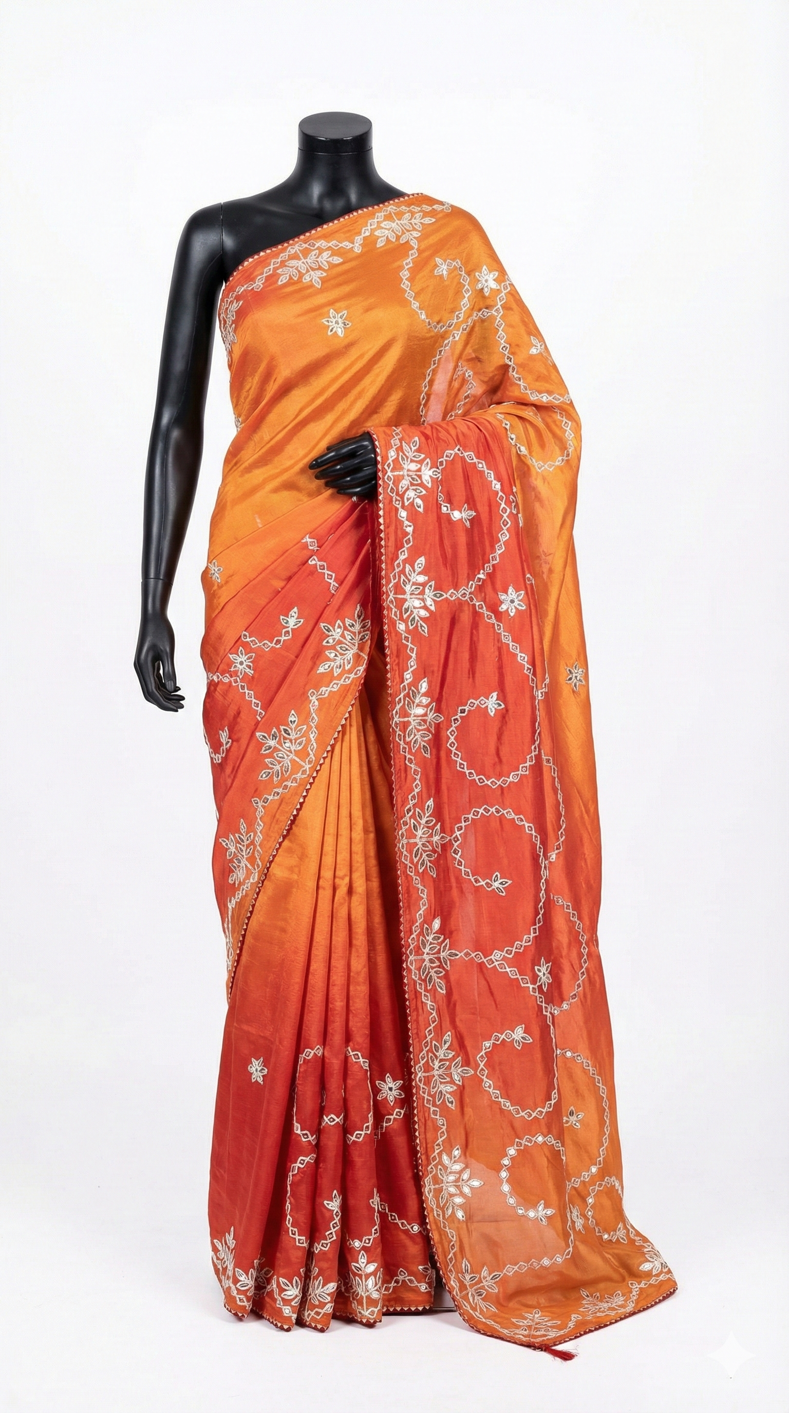 Bandhani Print Saree with Elegant White Motifs