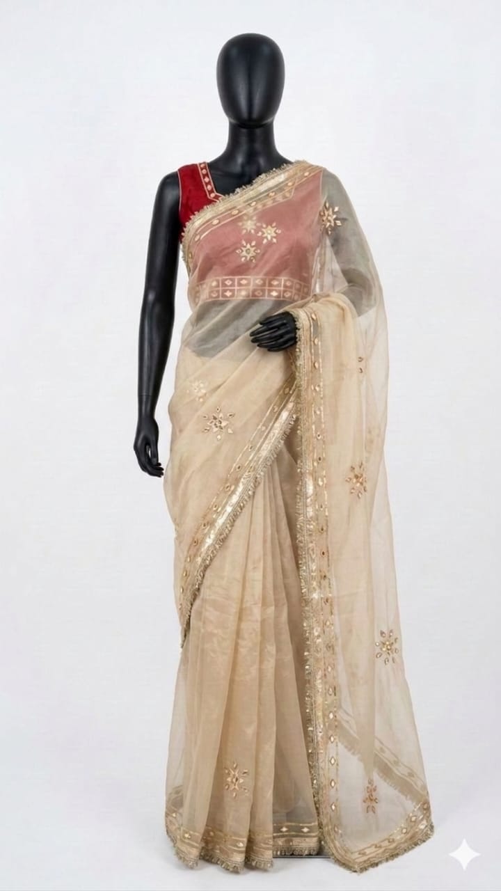 Elegant Hand Embroidered Organza Saree